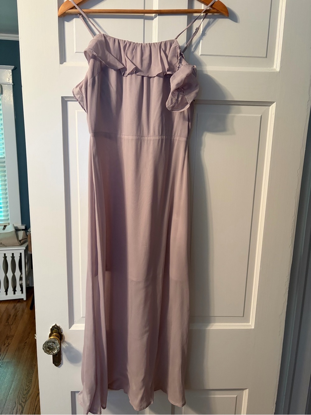 Reformation Dusty Lilac Ruffle-Trim Spaghetti-Strap Maxi Dress